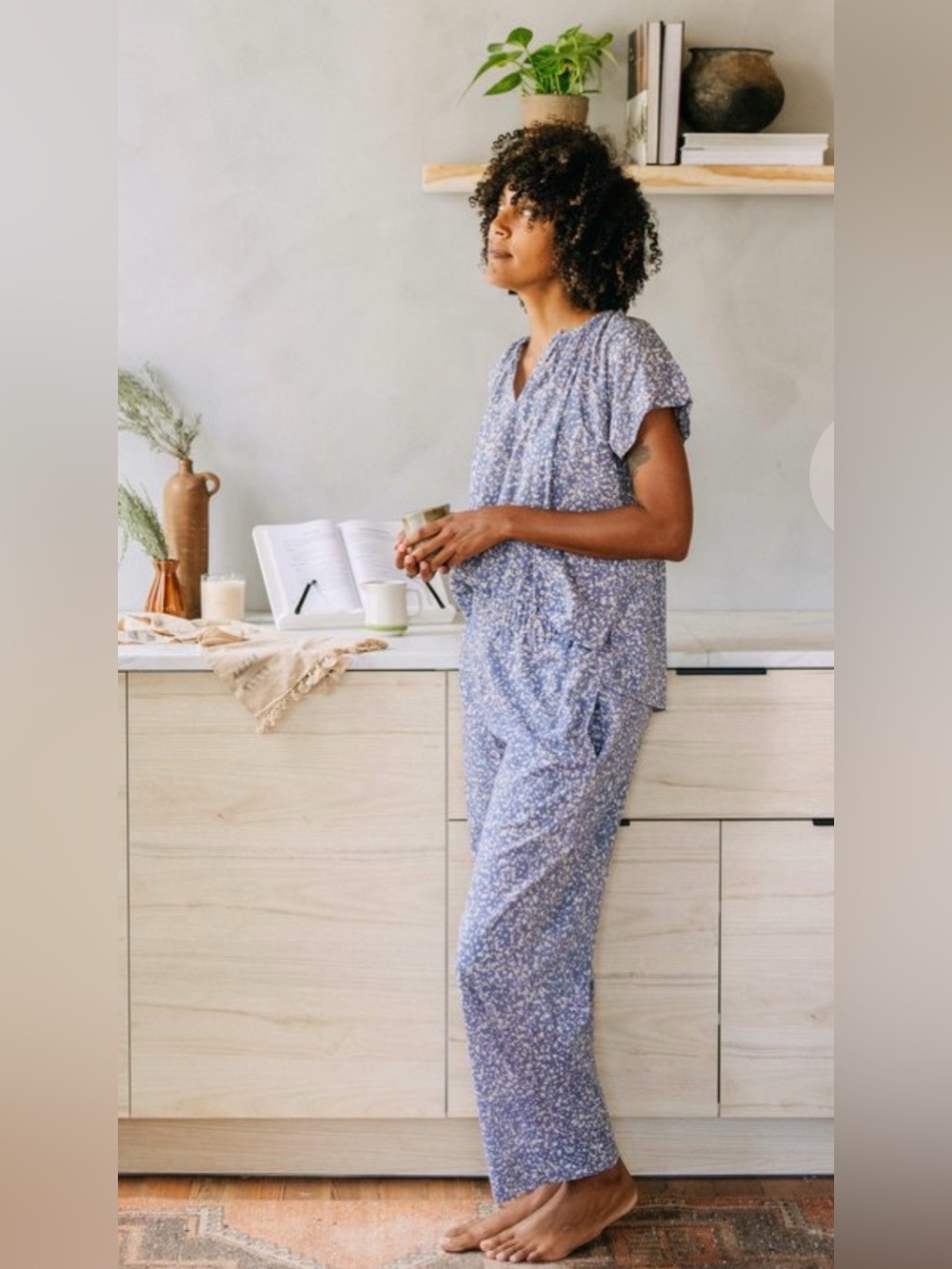 Mirth pajama set Printed Wide-Leg Pants sz small